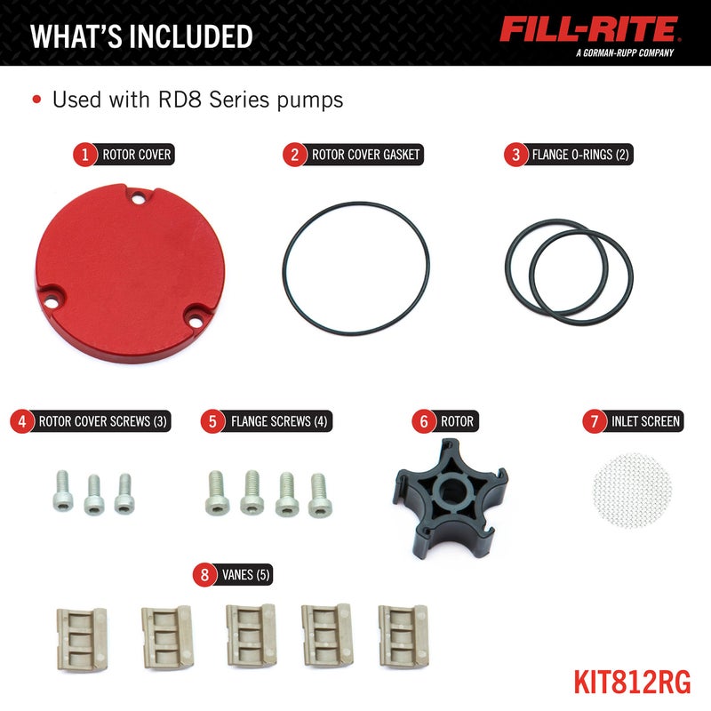FILL RITE Fill-Rite KIT812RG RD8 Series DC Fuel Pump Rebuild Kit â€“ Rotor, Vanes, Gaskets & Screws Replacement for Portable Fuel Transfer Pumps - Image 2